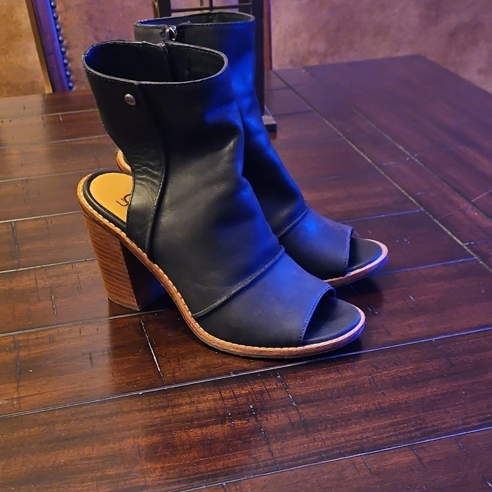 UGG Black Peep-Toe Heeled Boots